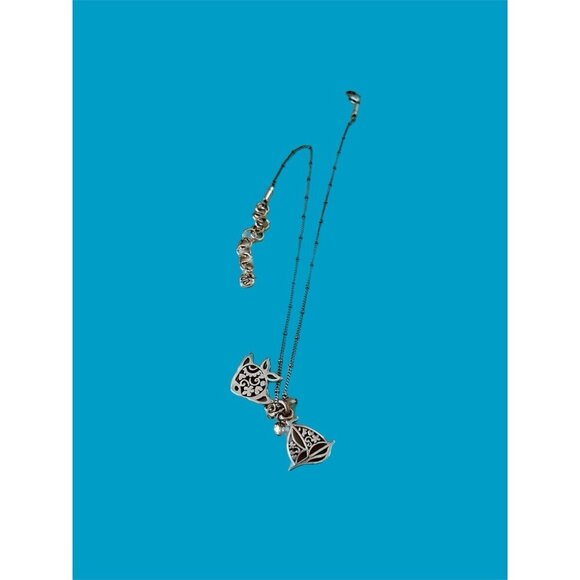 Brighton Seascape Silver Charm Necklace and Dangling Crystal Bracelet Set - Picture 10 of 13
